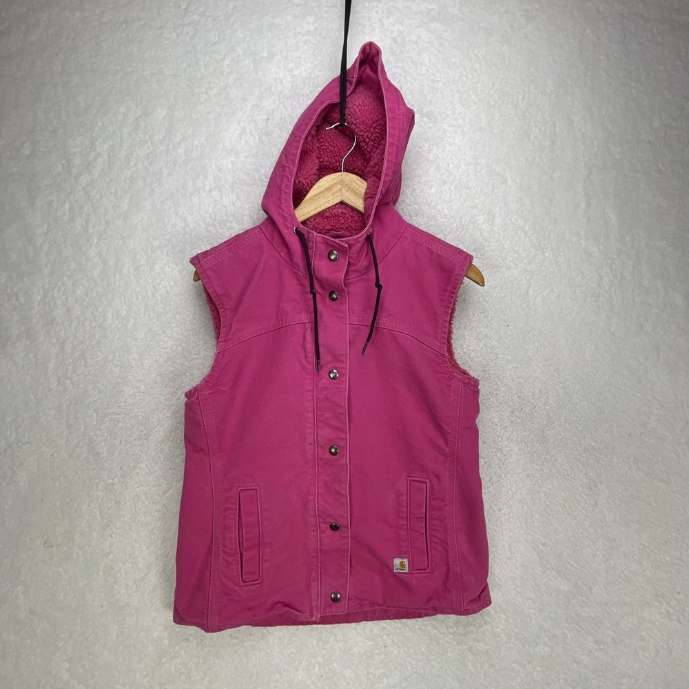 Carhartt Sandstone Hooded Vest Sherpa Lined‎ Womens XS 100061 677 Tulip Pink
